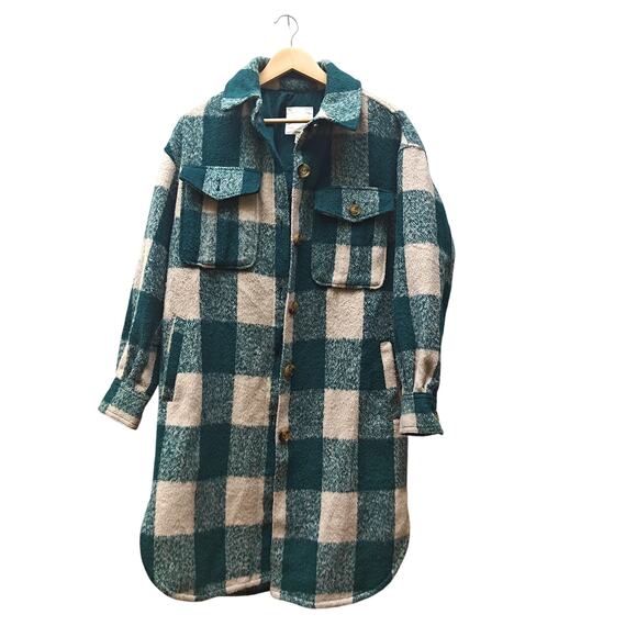 Avec Les Filles Green Plaid Oversized Shacket Coat Jacket Women’s Small - Picture 1 of 5